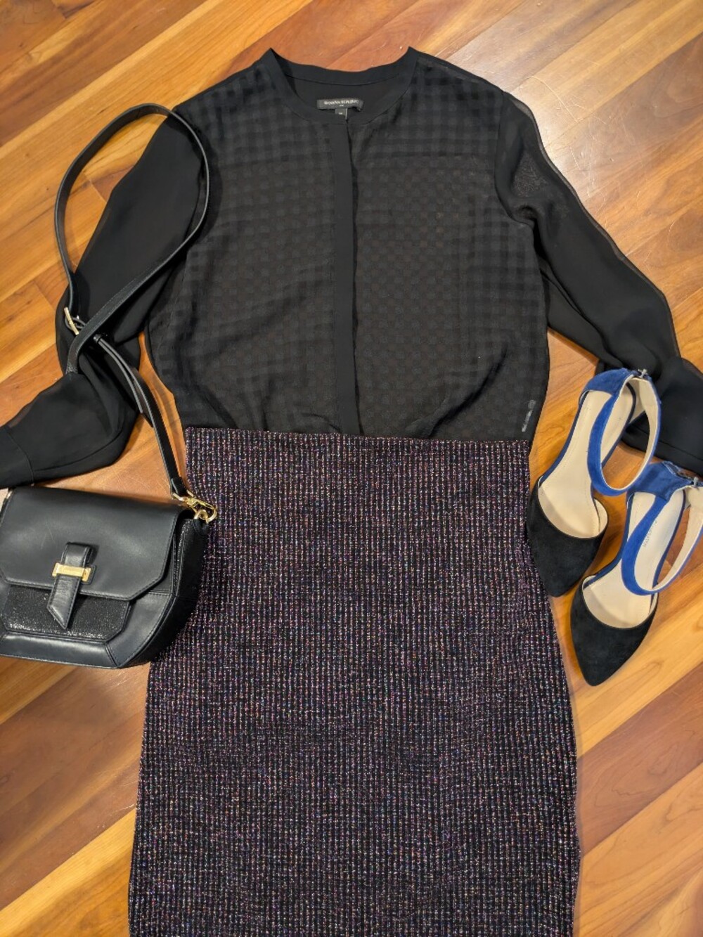 Banana Republic Black Sheer Geometric Blouse